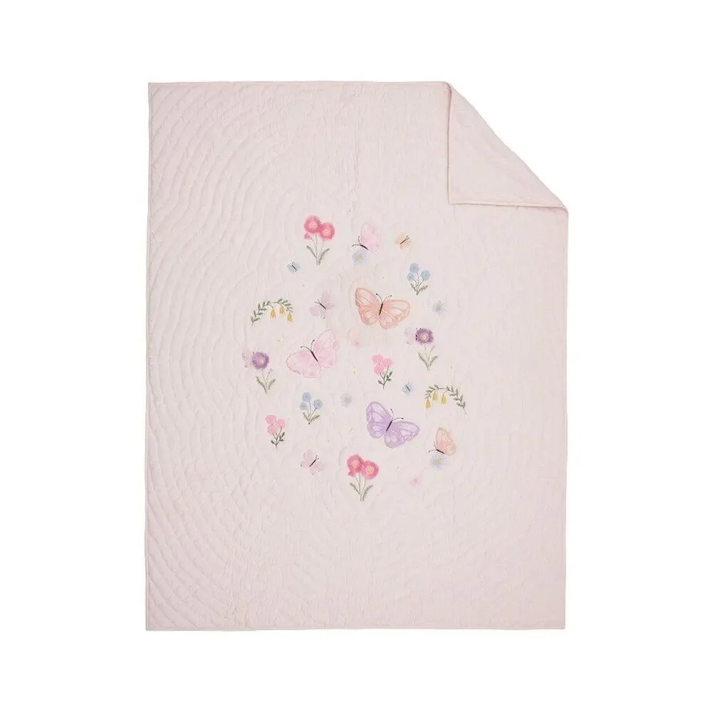 Pottery Barn Pink Wildflower Butterfly Quilt Full / Queen Flowers Bedding NEW